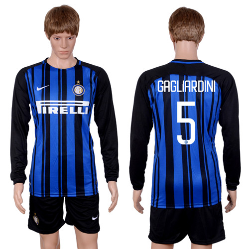 2017 18 Inter Milan 5 GAGLIARDINI Home Long Sleeve Soccer Jersey