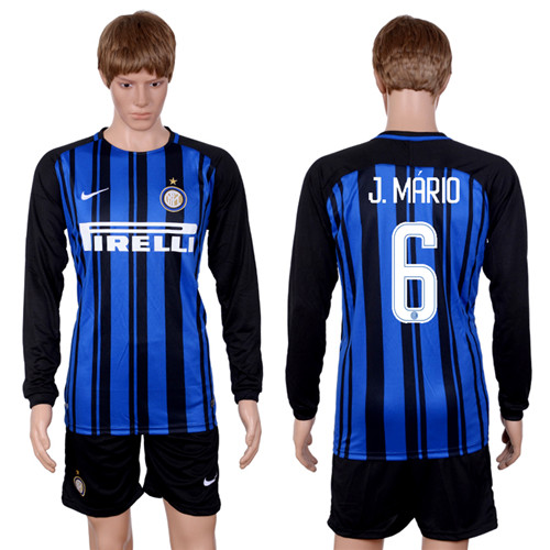 2017 18 Inter Milan 6 J. MARIO Home Long Sleeve Soccer Jersey