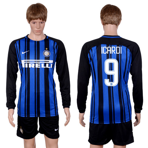 2017 18 Inter Milan 9 ICARDI Home Long Sleeve Soccer Jersey