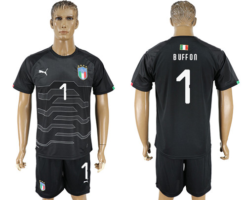 2017 18 Italy 1 BUFFON Black Goalkeeper Long Sleeve Soccer Jersey