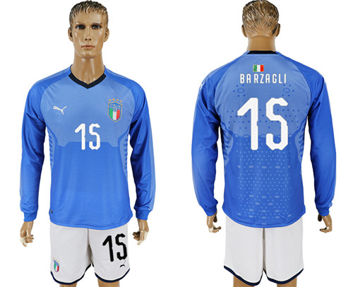 2017 18 Italy 15 BARZAGLI Home Long Sleeve Soccer Jersey