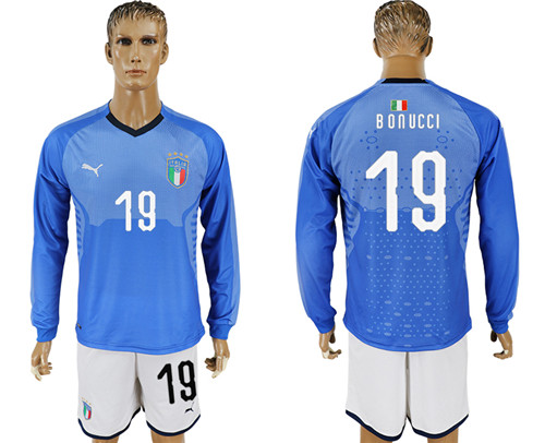 2017 18 Italy 19 BONUCCI Home Long Sleeve Soccer Jersey