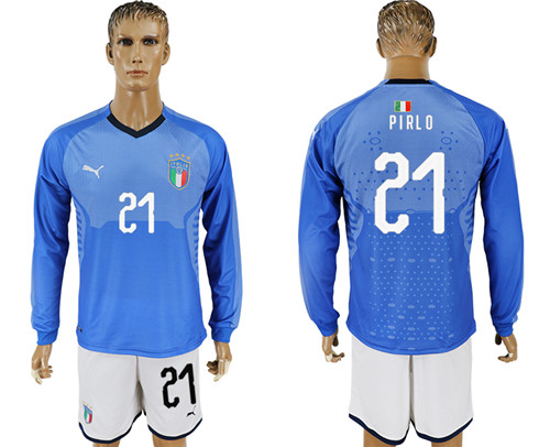 2017 18 Italy 21 PIRLO Home Long Sleeve Soccer Jersey