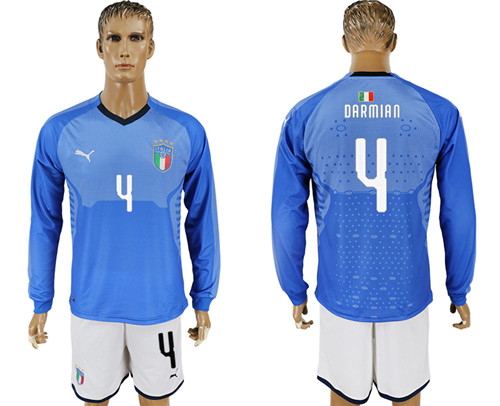 2017 18 Italy 4 DARMIAN Home Long Sleeve Soccer Jersey