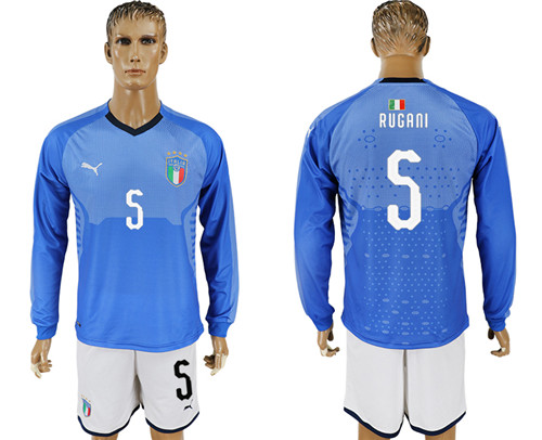 2017 18 Italy 5 RUGANI Home Long Sleeve Soccer Jersey
