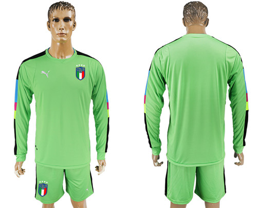 2017 18 Italy Green Long Sleeve Goalkeeper Soccer Jersey