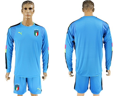 2017 18 Italy Lake Blue Long Sleeve Goalkeeper Soccer Jersey
