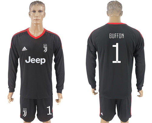 2017 18 Juventus 1 BUFFON Black Goalkeeper Long Sleeve Soccer Jersey
