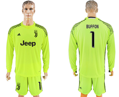 2017 18 Juventus 1 BUFFON Fluorescent Green Goalkeeper Long Sleeve Soccer Jersey