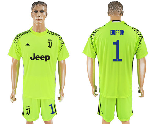 2017 18 Juventus 1 BUFFON Fluorescent Green Goalkeeper Soccer Jersey