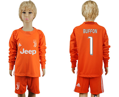 2017 18 Juventus 1 BUFFON Orange Youth Goalkeeper Long Sleeve Soccer Jersey