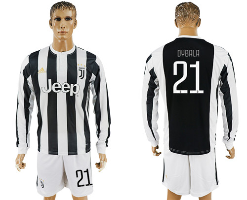 2017 18 Juventus 21 DYBALA Home Long Sleeve Soccer Jersey