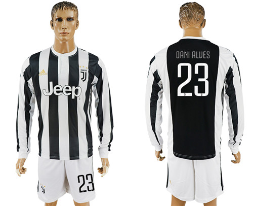 2017 18 Juventus 23 DANI ALVES Home Long Sleeve Soccer Jersey