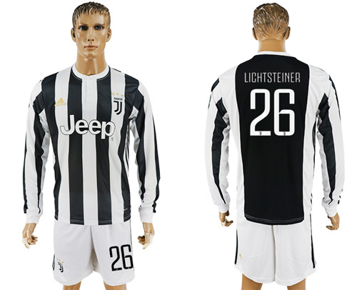 2017 18 Juventus 26 LIGHTSTEINER Home Long Sleeve Soccer Jersey