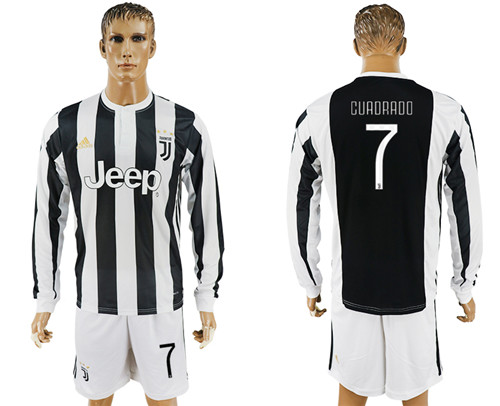 2017 18 Juventus 7 CUADRADO Home Long Sleeve Soccer Jersey