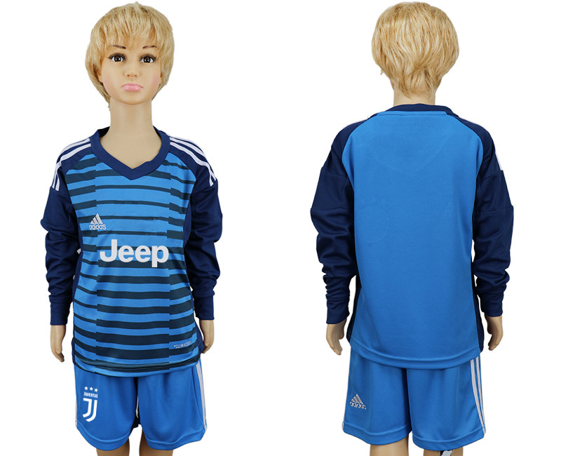 2017 18 Juventus Lake Blue Youth Goalkeeper Long Sleeve Soccer Jersey