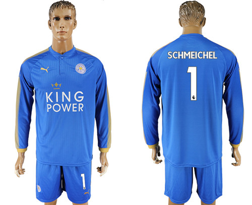 2017 18 Leicester City 1 SCHMEICHEL Home Long Sleeve Soccer Jersey
