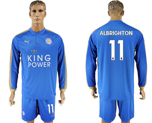 2017 18 Leicester City 11 ALBRIGHTON Home Long Sleeve Soccer Jersey