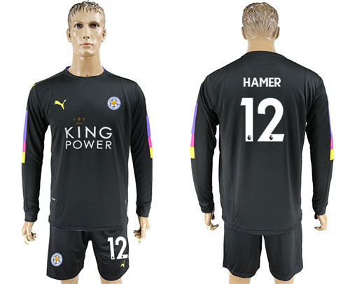 2017 18 Leicester City 12 HAMER Black Long Sleeve Goalkeeper Soccer Jersey