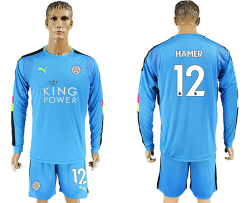 2017 18 Leicester City 12 HAMER Blue Long Sleeve Goalkeeper Soccer Jersey