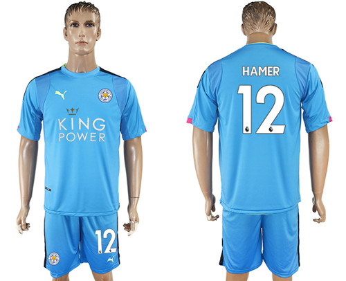 2017 18 Leicester City 12 HAMER Lake Blue Goalkeeper Soccer Jersey