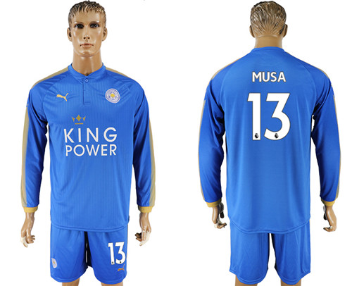 2017 18 Leicester City 13 MUSA Home Long Sleeve Soccer Jersey