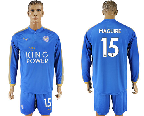 2017 18 Leicester City 15 MAGUIRE Home Long Sleeve Soccer Jersey