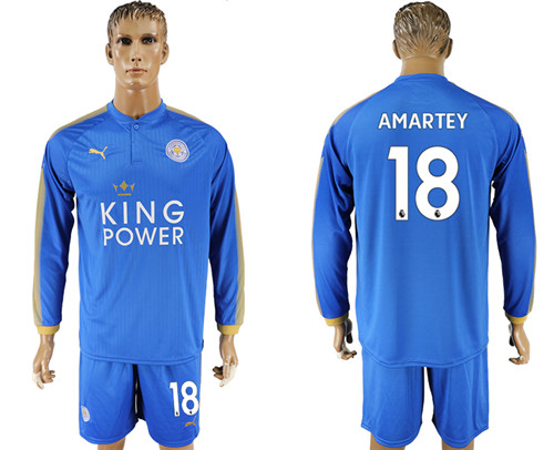 2017 18 Leicester City 18 AMARTEY Home Long Sleeve Soccer Jersey