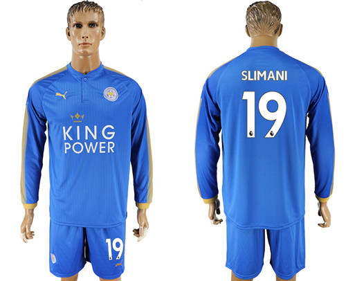 2017 18 Leicester City 19 SLIMANI Home Long Sleeve Soccer Jersey