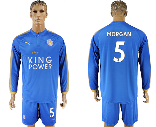2017 18 Leicester City 5 MORGAN Home Long Sleeve Soccer Jersey