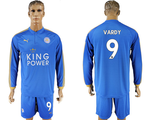 2017 18 Leicester City 9 VARDY Home Long Sleeve Soccer Jersey