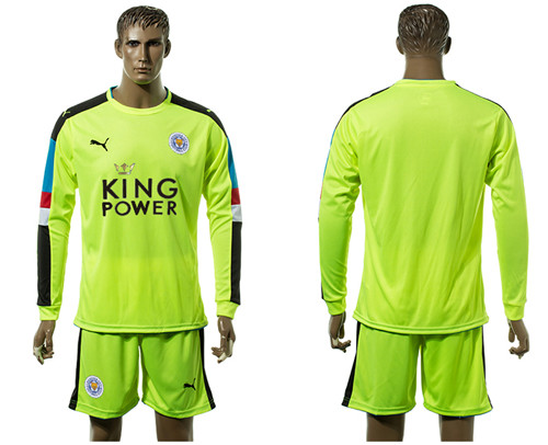 2017 18 Leicester City Fluorescent Green Long Sleeve Goalkeeper Soccer Jersey