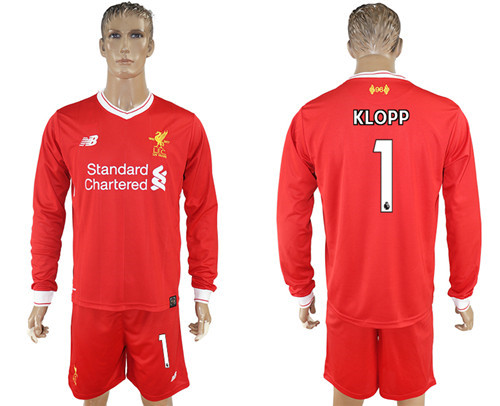 2017 18 Liverpool 1 KLOPP Home Long Sleeve Soccer Jersey