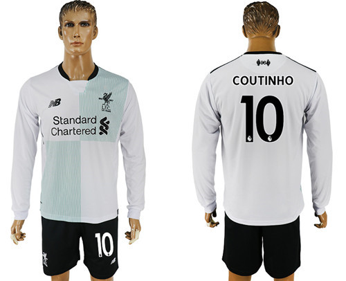 2017 18 Liverpool 10 COUTINHO Away Long Sleeve Soccer Jersey