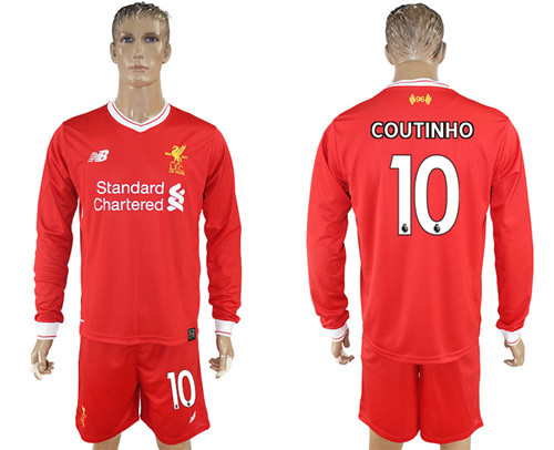 2017 18 Liverpool 10 COUTINHO Home Long Sleeve Soccer Jersey
