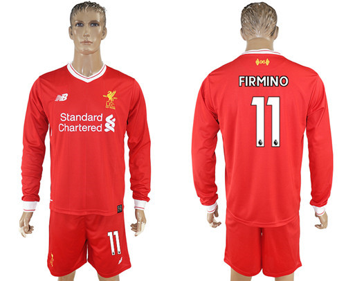 2017 18 Liverpool 11 FIRMINO Home Long Sleeve Soccer Jersey