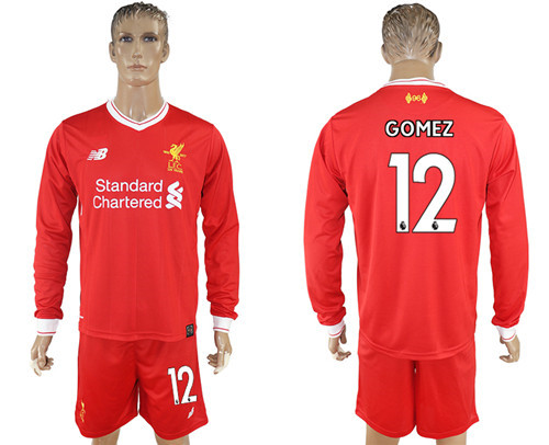 2017 18 Liverpool 12 GOMEZ Home Long Sleeve Soccer Jersey