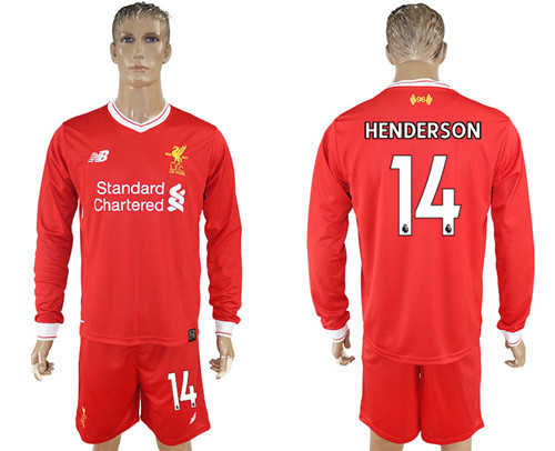 2017 18 Liverpool 14 HENDERSON Home Long Sleeve Soccer Jersey