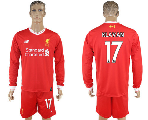 2017 18 Liverpool 17 KLAVAN Home Long Sleeve Soccer Jersey