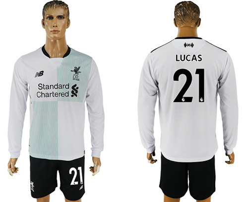 2017 18 Liverpool 21 LUCAS Away Long Sleeve Soccer Jersey