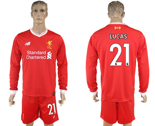 2017 18 Liverpool 21 LUCAS Home Long Sleeve Soccer Jersey