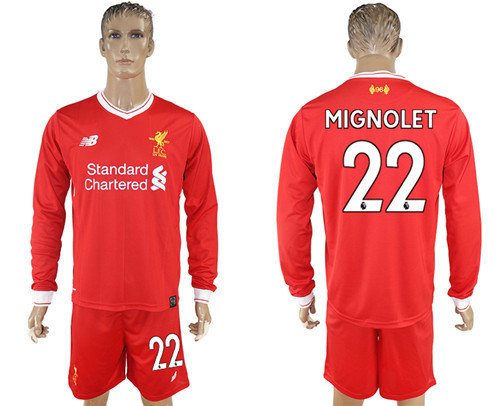 2017 18 Liverpool 22 MIGNOLET Home Long Sleeve Soccer Jersey