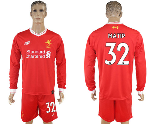2017 18 Liverpool 32 MATIP Home Long Sleeve Soccer Jersey
