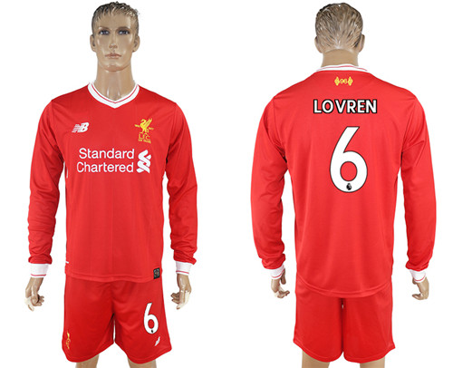 2017 18 Liverpool 6 LOVREN Home Long Sleeve Soccer Jersey