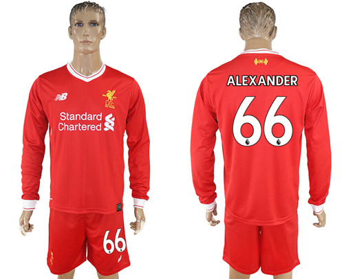 2017 18 Liverpool 66 ALEXANDER Home Long Sleeve Soccer Jersey