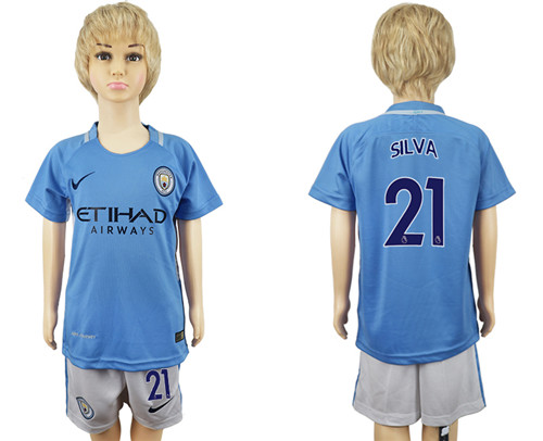 2017 18 Manchester City 21 SILVA Home Youth Soccer Jersey