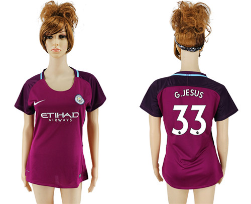 2017 18 Manchester City 33 G. JESUS Away Women Soccer Jersey