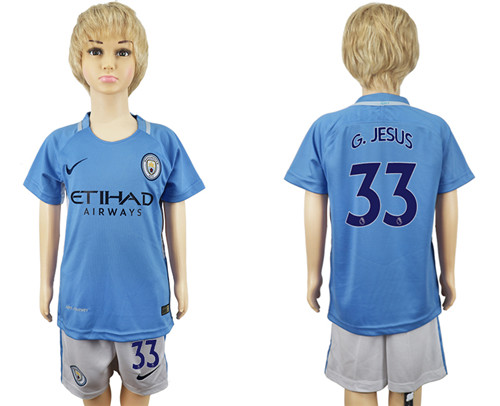 2017 18 Manchester City 33 G.JESUS Home Youth Soccer Jersey