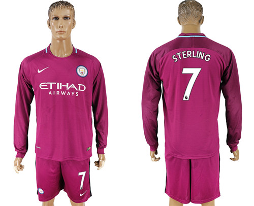 2017 18 Manchester City 7 STERLING Away Long Sleeve Soccer Jersey