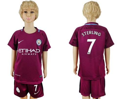 2017 18 Manchester City 7 STERLING Away Youth Soccer Jersey